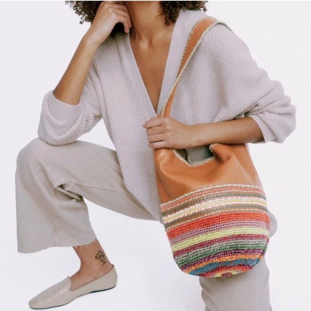 The Sak 120 Hobo Shoulder Bag Tobacco Seminyak Hand Crocheted & Leather